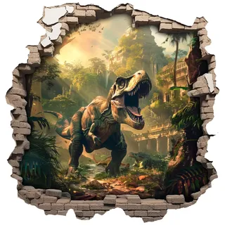 Samunshi® Wandtattoo Wandriss mit Dino Tyrannosaurus Rex T-Rex Dinosaurier Fenster in andere Welt Portal Wanddekoration Wandsticker für Kinderzimmer Wohnzimmer Wanddeko 30x30cm