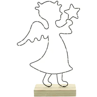 F1885 FRANK FLECHTWAREN LED-Deko Engel mit Stern – Holz – Höhe 28 cm – Batteriebetrieben mit Schalter – Sanftes Licht für Innenräume – Weihnachtsdeko Engelfigur