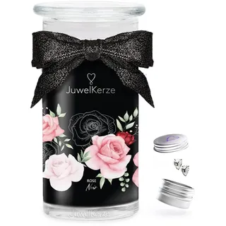 JuwelKerze Rose Noir Ohrringe Silber - Schmuckkerze 80 Std - große Duftkerze mit Fruchtigem Duft - weiße Kerze mit Schmuck Überraschung - Geschenke für Frauen, Geburtstag
