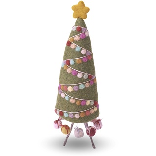 Gry & SIF Christbaum-Miniatur aus Filz, Weihnachts-deko, künstlicher-Tannenbaum, Tisch-deko, Handmade, Fairtrade | Weihnachtsbaum-klein mit Weihnachtsgirlande, 35cm
