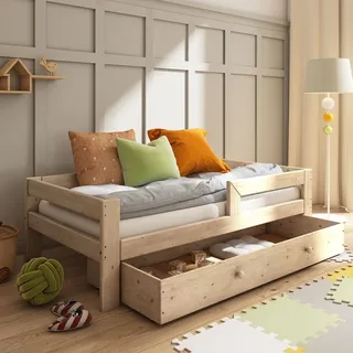 Need Sleep Kinderbett mit Schublade Rausfallschutz Massivholz, 70x140 cm