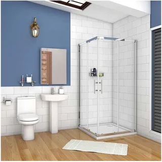 duschspa Eckdusche 185cm Eckeinstieg Duschkabine Schiebetür Glastür Duschtür Dusche, BxT: 80x80 cm, Einscheibensicherheitsglas, Set, Klarglas mit Schiebetür silberfarben 80 cm x 185 cm x 80 cm