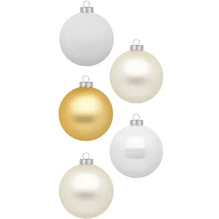 Inge Glas Weihnachtskugeln | Schöne Christbaumkugeln aus Glas | 20 Kugeln in Karton-Box | Christbaumschmuck Weihnachtsbaumschmuck Weihnachtsbaumkugeln (Warm Moment | weiß Gold)