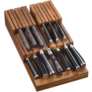 Acacomft In-Drawer Messerblock, Akazien Holz Küche Messer Drawer Organizer, Messer Halter ohne Messer für bis zu 12 Messer Steak Messer Chef Messer