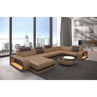 Sofa Dreams Wohnlandschaft Ledercouch Sofa Leder Berlin U Form Ledersofa, Couch, mit LED, wahlweise mit Bettfunktion als Schlafsofa, Designersofa beige|braun|gelb