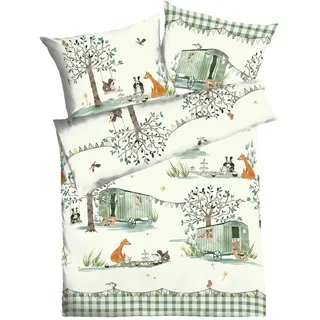 KAEPPEL Picknick Tiere Baumwolle Mint 135 x 200 cm + 2 x 80 x 80 cm