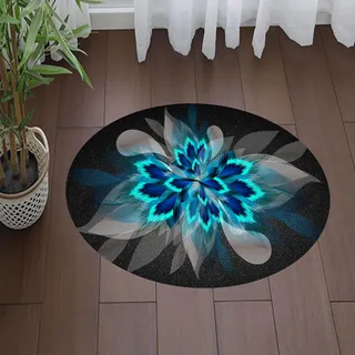 KTYUTJDH Designer Teppich Kurzflor Moderner für Wohnzimmer Schlafzimmer Deko, Schwarz Grau Dunkelblau Türkis Federmuster Modern,Blue,Round ø 150 cm