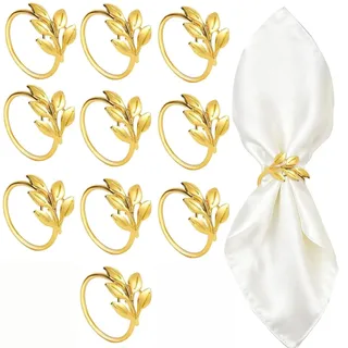 Serviettenringe Gold 10 Stück – Blatt-Design Metall Serviettenringe für Hochzeit, Weihnachten & Tischdekoration –Wiederverwendbare Serviettenschnallen für Familientreffen, Feiern und festliche Anlässe