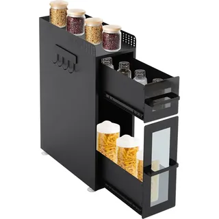 3 Stöckiges Gewürzregal zum Ausziehen, Standregal Küche Arbeitsplatte Regal Organizer mit Schublade, Mehrfunktional Küchenregal Gewürzregal Unterschrankregal Spülschrankregal, 36x15x51cm, Schwarz