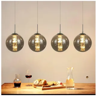 ZMH Pendelleuchte Esstisch 150CM Höhenverstellbar Pendellampe Kronleuchte Wohnzimmer, Glaskugel Hochwertige Design, LED wechselbar, 4-Flammig Grau Esszimmerlampe Schlafzimmer grau|silberfarben