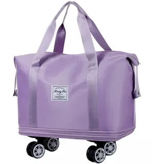 Reisetasche Handgepäck Tasche Damen, KESUDE Carry on Bag Faltbare Reisetasche Sporttasche Mit abnehmbaren Rollen Wasserdicht Weekender Travel Duffel Bag Trainingstasche Kliniktasche Geburt, Lila