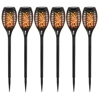 Solarlampen für Außen Gartendeko Fackeln Gartenfackel, LED Feuereffekt IP44 Erdspieß, Höhe 59,5 cm, 6er Set
