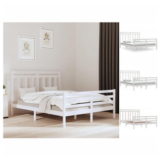 vidaXL Bettgestell Massivholzbett Weiß 160x200 cm Bett Bettgestell Doppelbett Bettrahmen weiß