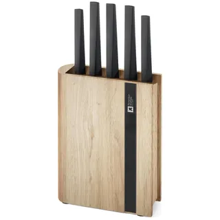 Richardson Sheffield EDGE Messerblock 5-teilig, stilvolles Design mit natürlichem Holz, scharfe Chrom-Vanadium-Stahl Klingen, ideal für moderne Küchen, Schwarz