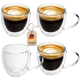Intirilife 4x Doppelwandiges Thermo Glas Set in 200 - 250ml – Mundgeblasen isoliert für Latte Macchiato, als Teeglas oder Kaffeeglas