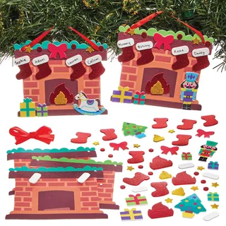 Baker Ross FN328 Weihnachtsstrumpf Kamin Dekoration Kits - 5er-Pack, Weihnachtsbasteleien für Kinder, Weihnachtsdekorationen