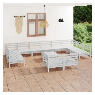 furnicato Garten-Essgruppe Gartenmöbel-Set aus massivem Kiefernholz Weiß 63,5x63,5x62,5 cm, (1-tlg), Witterungsbeständige Sitzgruppe im modularen Paletten-Design weiß