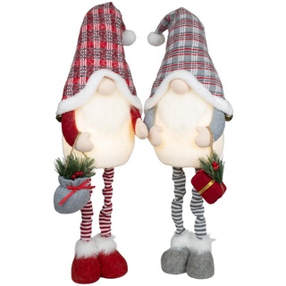 Christmas Paradise Weihnachtsfigur ausziehbarer XL Wichtel 55-70cm (70-85cm) mit Beleuchtung (Weihnachtswichtel, 2 St., Teleskopbeine), roter & grauer Gnom mit LED, 2 Designs, Weihnachtsdeko