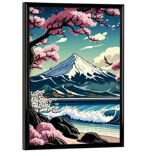 artboxONE Poster mit schwarzem Rahmen 18x13 cm Natur Kirschblüte - Die Welle - Bild kirschblüte Cherry Blossom Japan