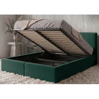 Interbeds Polsterbett 120x200 cm mit Bettkasten und Lattenrost – Stauraumbett Doppelbett in Grün Pflegeleichter Samtbezug Gepolstertes Bettgestell belastbar bis 300 kg ohne Matratze (Grün, 120x200)