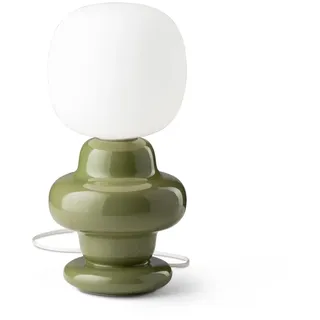 Tischlampe Keramik Glas 35 cm hoch Handarbeit Grün Weiß E14 Retro Tischleuchte