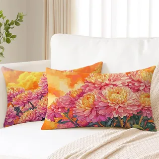 Kissenbezug 30x50 cm Pink Kissen Orange Sofakissen 2 Stück Kissenbezüge Leinen Pillow mit Unsichtbarem Reißverschluss Kissenhüllen für Gartenkissen Couchkissen Balkonkissen Outdoorkissen Deko 2s-944