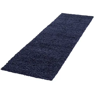 KADIMA DESIGN Hochflor Teppich 80 x 250 cm Marineblau