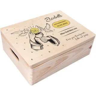 Creative Deco Holzkiste Kommunion Geschenke für Mädchen Jungen, Natur 40 x 30 x 14 cm