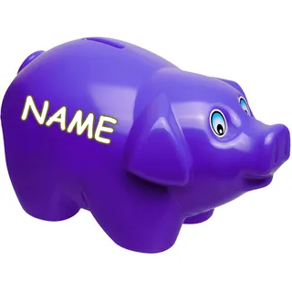 alles-meine.de GmbH große XL - Spardose - Schwein - lila/violett - inkl. Name - 19 cm groß - stabile Sparbüchse aus Kunststoff/Plastik - Sparschwein - Glücksbringer - für Kin..