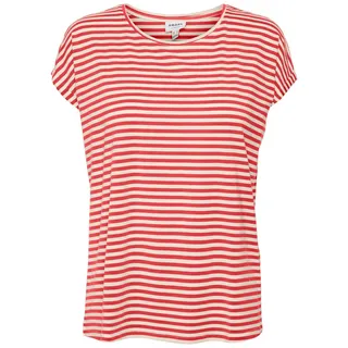 VERO MODA Damen VMAVA Plain SS TOP Stripe GA JRS NOOS T-Shirt, Cayenne/Stripes:Pristine, Small