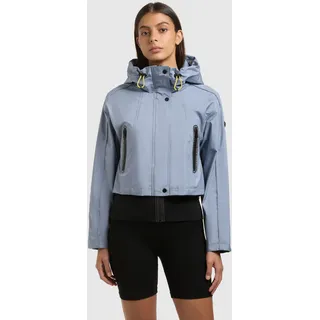 Blouson KHUJO "AMELIA", Damen, Gr. S, blau (misty blau), Web, 100% Polyester, leicht glänzend, regular fit hüftlang, eingesetzt Rippstrickbündchen mit Windstopper, Jacken Blouson