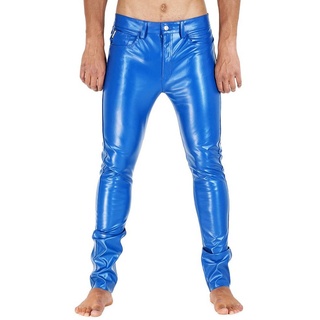 BOCKLE Lederhose Bockle® Faux BLUE Leather Stretch Kunst Lederhose blau Lederjeans 34
