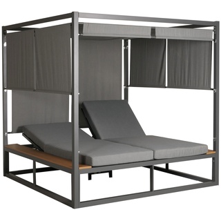 Aluminium Lounge-Gartenliege MCW-M63, XL Sonnenliege Bali-Liege Doppelliege Outdoor-Bett, 10cm-Polster ~ hellgrau