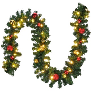 Bambelaa! Tannengirlande Grün Weihnachtsdeko Beleuchtet Künstlich Mit Lichterkette Weihnachten Dekoration Rot Gold 5m