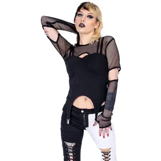 Heartless Crop-Top Lisha Gothic Netz Oberteil Punk Shirt Rave Mesh Cyberpunk schwarz L