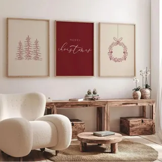 champracer 3-teiliges Weihnachten Poster Set Winter-Weihnachtsbaum Poster Premium Leinwandbilder Poster & Kunstdrucke Kunstposter für Schlafzimmer Büro Wanddeko, Ohne Rahmen (30 * 40cm,C)