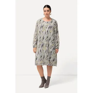 Ulla Popken Maxikleid Plissee-Kleid Marmordruck Grau 46/48