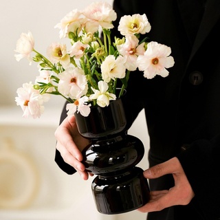 Ins Moderne Vasen, Hydroponische Glasblumenvase, Tulpenvase Glasblasenvase für Blumen, Dreischichtige Glasvase für Dekoration, Geometrische Glasvase für Haus/Büro/Hochzeit/Party(Schwarz)
