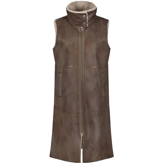 Gerry Weber Damen Weste mit Teddyfutter ärmellos Weste Outdoor lang Weste unifarben Braun Patch 40
