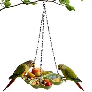 Vogelfutterhaus zum Aufhängen, 4 Fächer für unterschiedliches Futter, Inkl. Vogelbad & Vogeltränke, Kunststoff Vogelfutterspender für Balkon und Garten