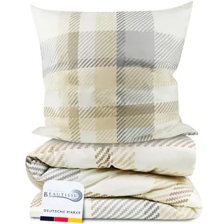 Beautissu Mira Biber Baumwolle Beige 135 x 200 cm + 80 x 80 cm
