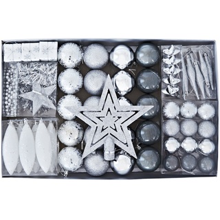 HEITMANN DECO Weihnachtsbaum-Schmuck - Silber - 60-teilig - Set inkl. Baumspitze, Kugeln, Perlkette, Girlande und Sterne - Kunststoff