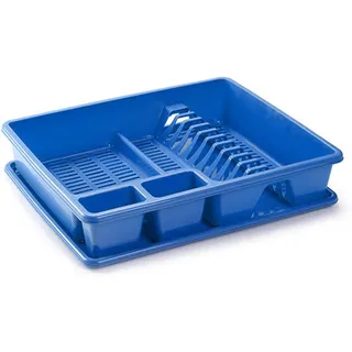FlashPrix Abtropfgestell mit Tablett, Abtropfgestell aus robustem Kunststoff, für Küche, kompakt, große Kapazität, 48 x 38 x 9 cm, Blau