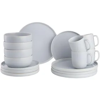 BUTLERS Geschirrset 4 Personen CASA NOVA Steinzeug Geschirr Set 16-tlg. Kombiservice modern | Tassen Schalen Kuchenteller Speiseteller | reaktive Glasur | Mikrowellen- & spülmaschinenfest