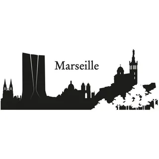 Wandtattoo WALL-ART "XXL Stadt Skyline Marseille 120cm" Wandtattoos Gr. B/H/T: 120 cm x 30 cm x 0,1 cm, schwarz Wandtattoos Wandsticker selbstklebend, entfernbar