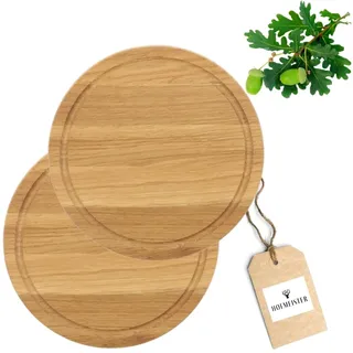 2x HOFMEISTER® Schneidebrett aus Eichen-Holz, rund 25 cm, kleines Tranchierbrett mit Saftrille, robuste Schneide-Unterlage aus Europa, einfaches Schneiden auf einem Profi-Hackbrett