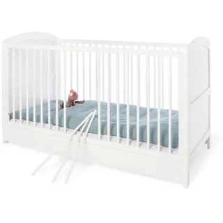 Pinolino Gitterbett Pinolino Laura, Weiß, Holzwerkstoff, 75x90x145 cm, zum Juniorbett umbaubar, höhenverstellbar, Sprossen mit Normabstand, Aufbauanleitung im Karton, Lattenrost inklusive, Schlupfsprossen, Babymöbel, Babybetten, Gitterbett
