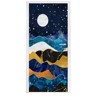 MuchoWow Türtapete Nacht - Gold - Marmor - Abstrakt - Landschaft - Berg, Matt, bedruckt, (1 St), Türfolie Selbstklebend, Türtapete, Türdeko Poster, 95x235 cm bunt 95 m x 235 m