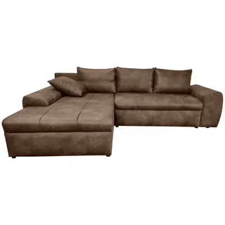 Ecksofa Vintage Schlafsofa Eckcouch L-Sofa mit Ottomane und Bettkasten in Braun
