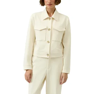 Jackenblazer S.OLIVER, Damen, Gr. 46, beige, Web, Obermaterial: 74% Polyester, 22% Viskose, 4% Elasthan. Futter: 100% Polyester, unifarben, gerade hüftlang, Rundhals, Blazer, mit Knopfleiste